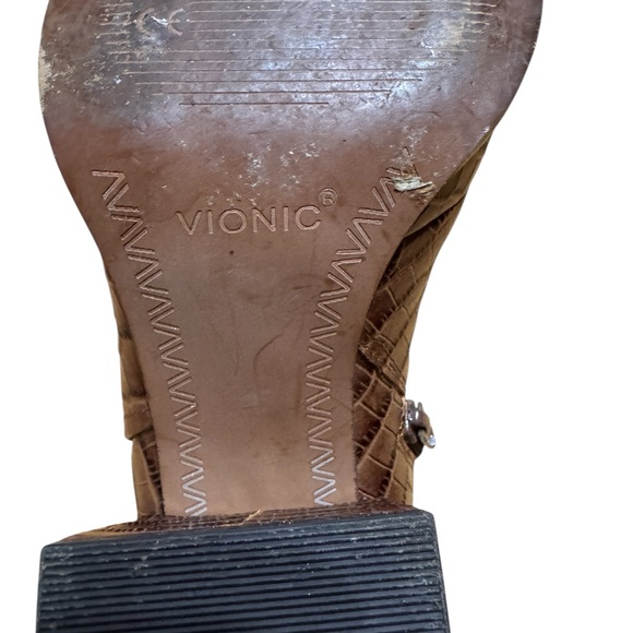 Vionic Tan Crocodile Pattern Heeled Boots - Picture 3 of 4